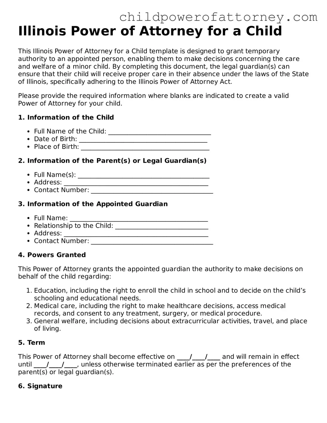 Attorney-Approved Power of Attorney for a Child Document for Illinois State