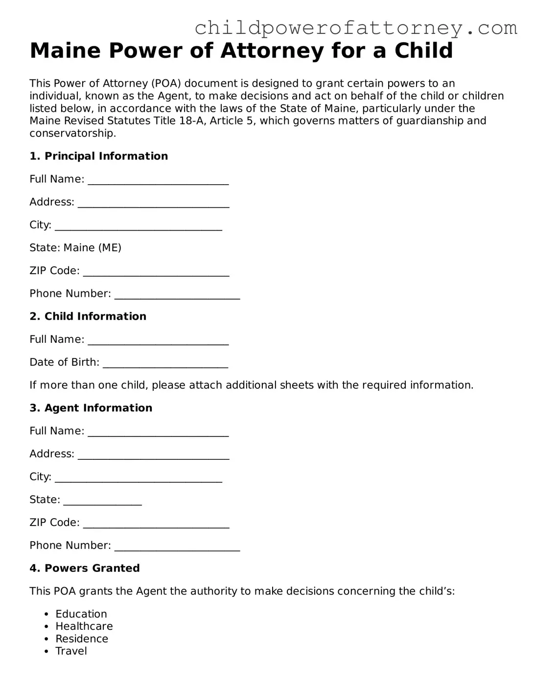 Attorney-Approved Power of Attorney for a Child Document for Maine State